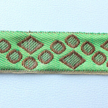 Green, Gold And Bronze Jacquard Weave Lace Trim, Approx. 32mm Wide Indian Sari Border